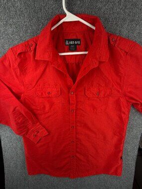Red Ape Urban Wear Red Black Splatter Button Up Long Sleeve Shirt Men 2XL Adult